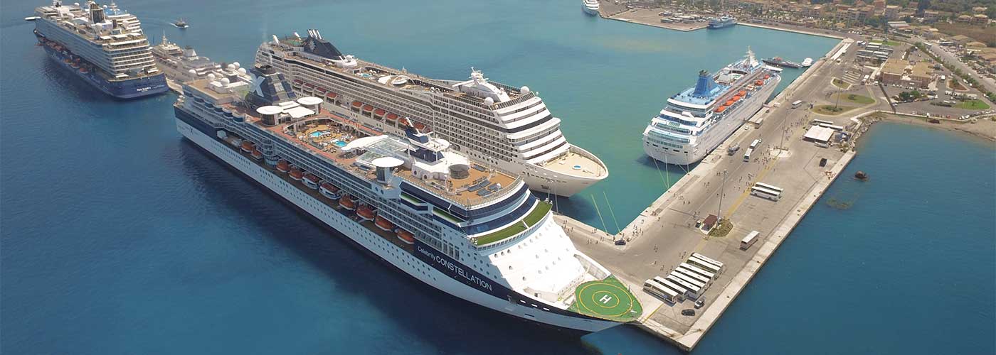 Cruise ships at the Port of Corfu Neo Limani