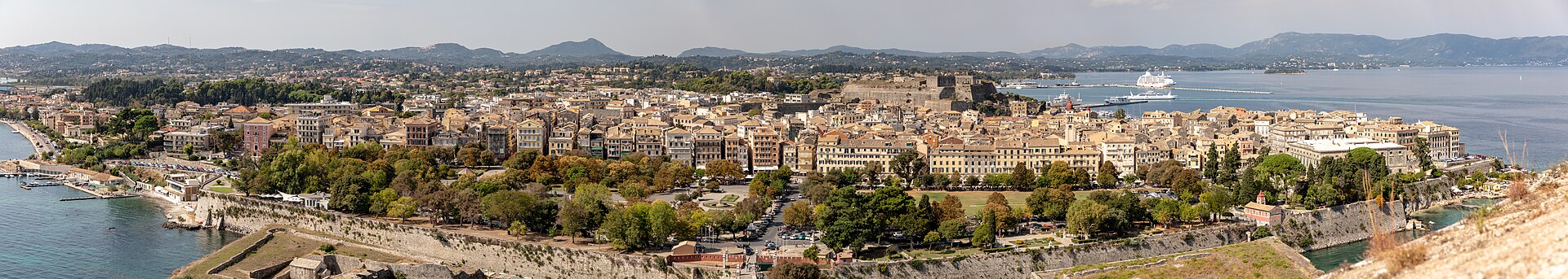 Family exploring Corfu from cruise ship